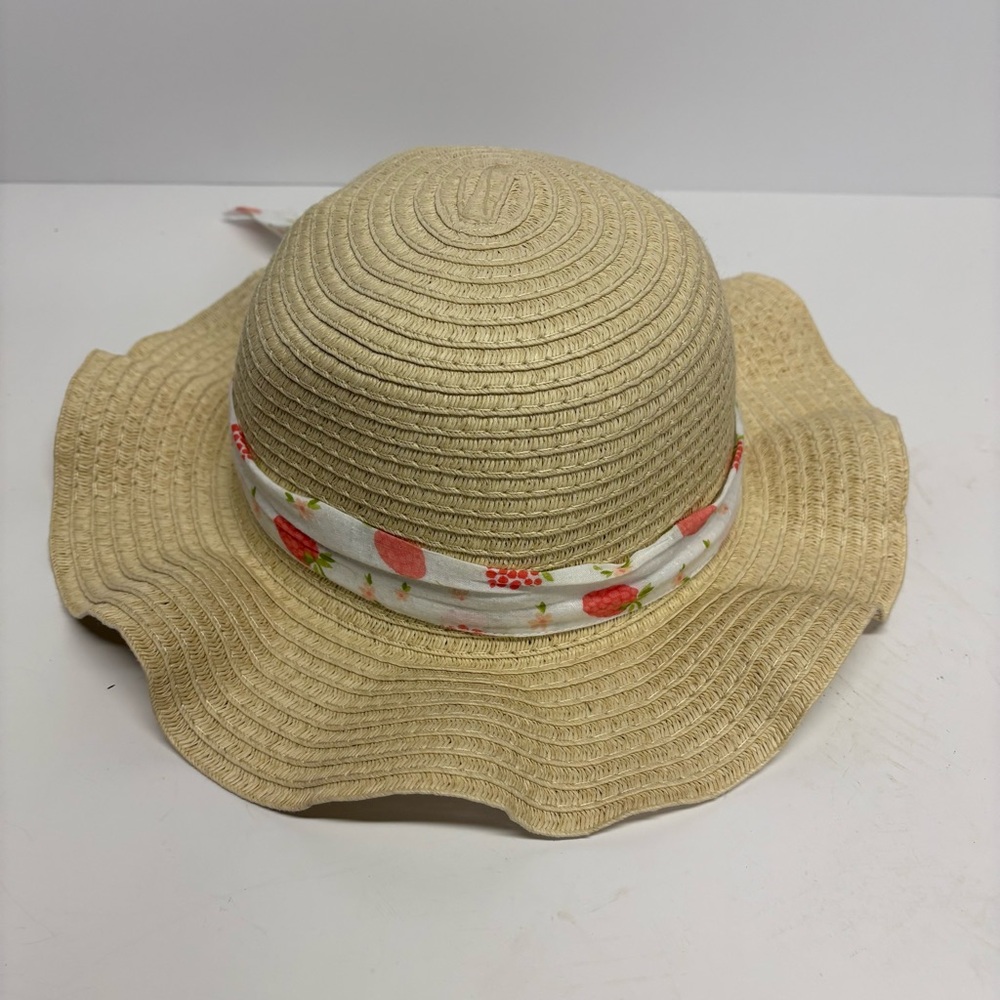 Natural Paper Braid Girls Straw Sun Hat with Strawberry  Band
